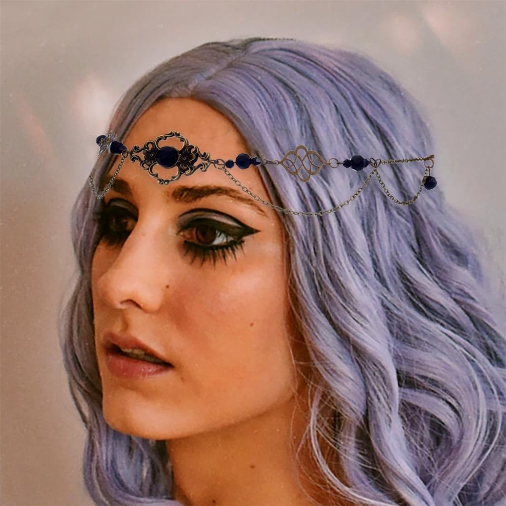 Boho Rhinestone Head Chain Jewelry Crescent Moon Headpieces Pagan Headband Chain